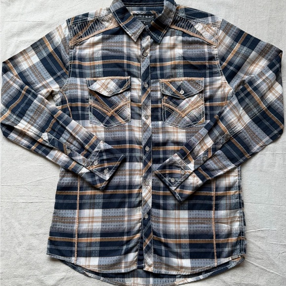 Buckle Other - Buckle Black Men's Navy, Tan & White Plaid Button-Up Long Sleeve Shirt Small